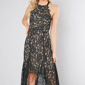 High low black lace dress